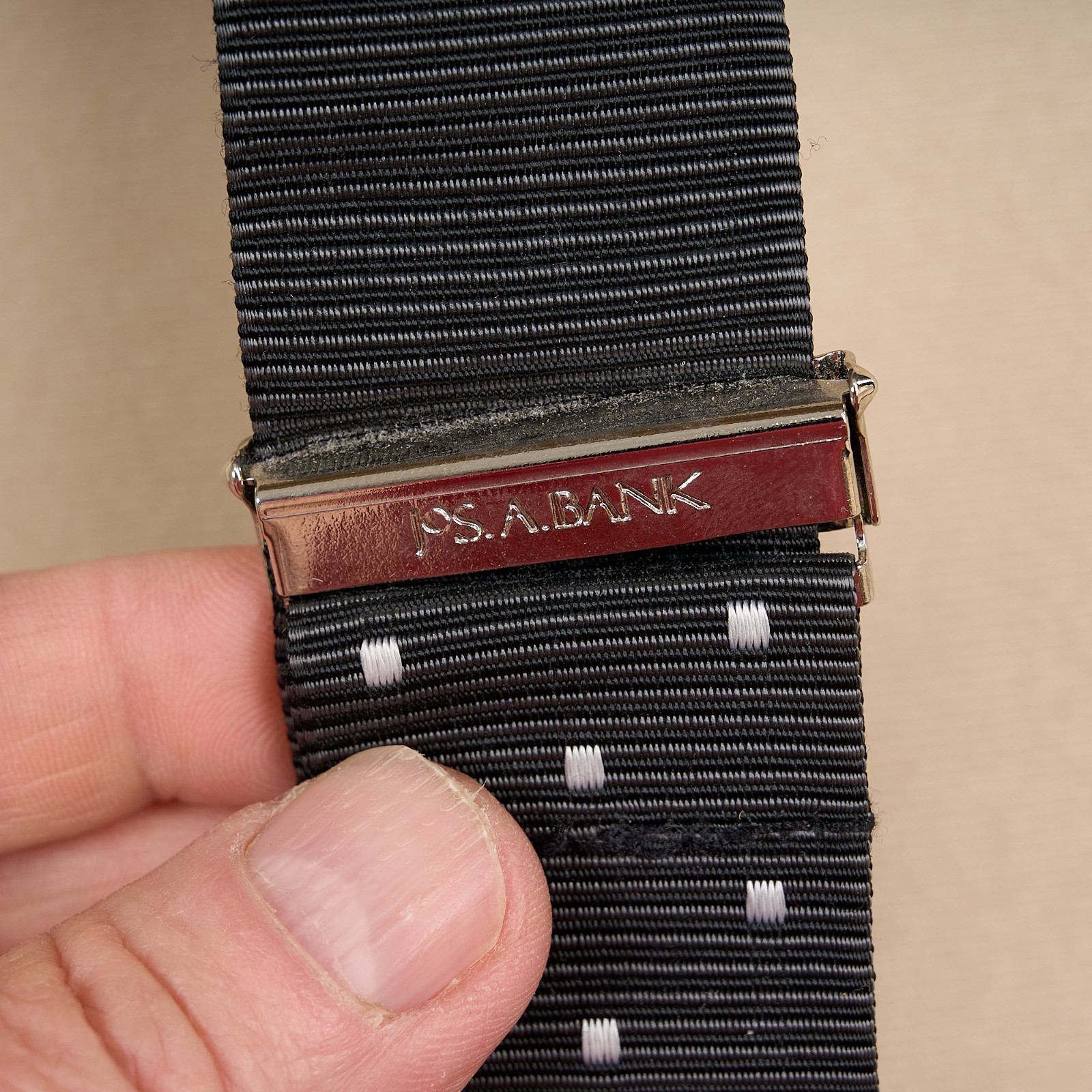 JOS A BANK Suspenders Black Polka Dot Braces Leather Button Tabs Adjustable