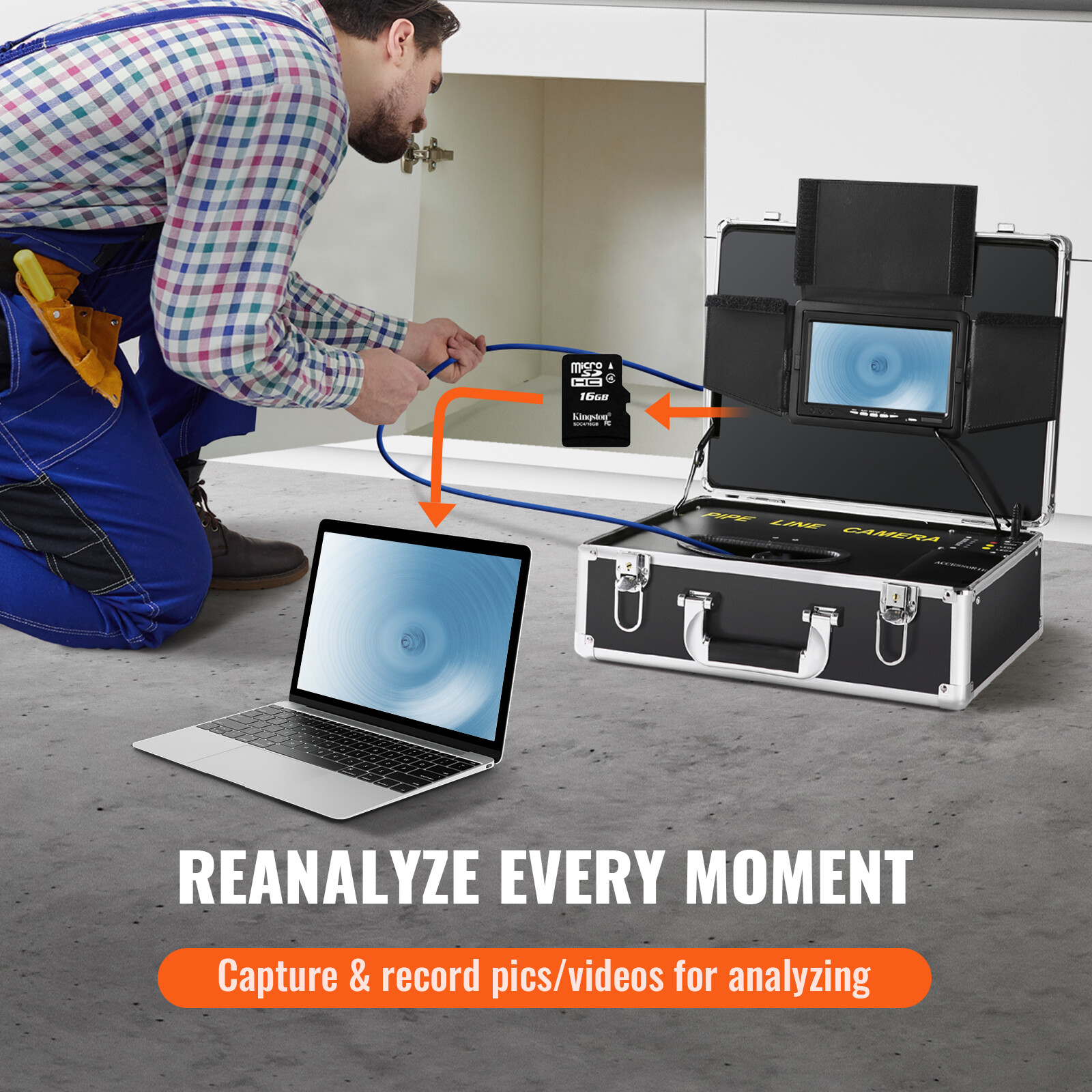 VEVOR 50m/165ft Sewer Camera Pipe Inspection Drain Camera 7 inch Screen