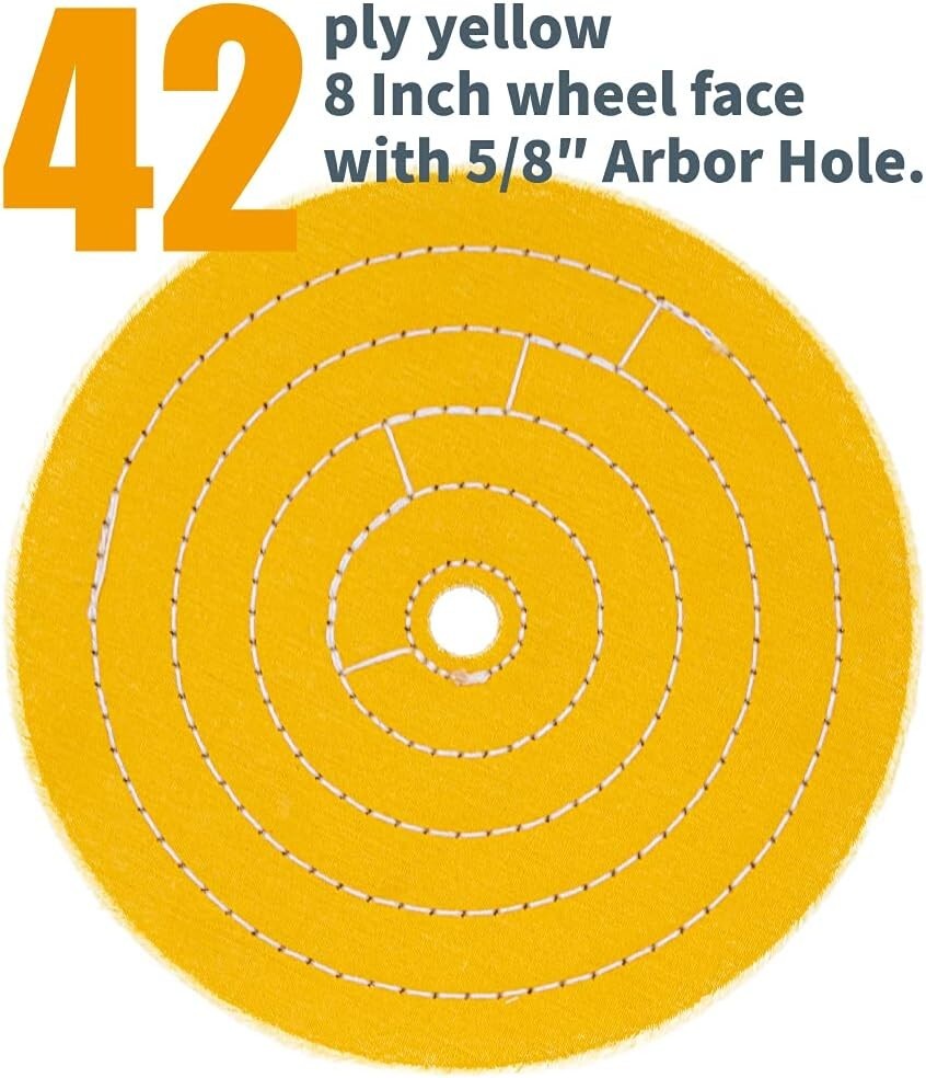 POWERTEC Assorted 8 Inch Buffing Wheels Set w/White and Yellow w/Arbor Hole, 2PK