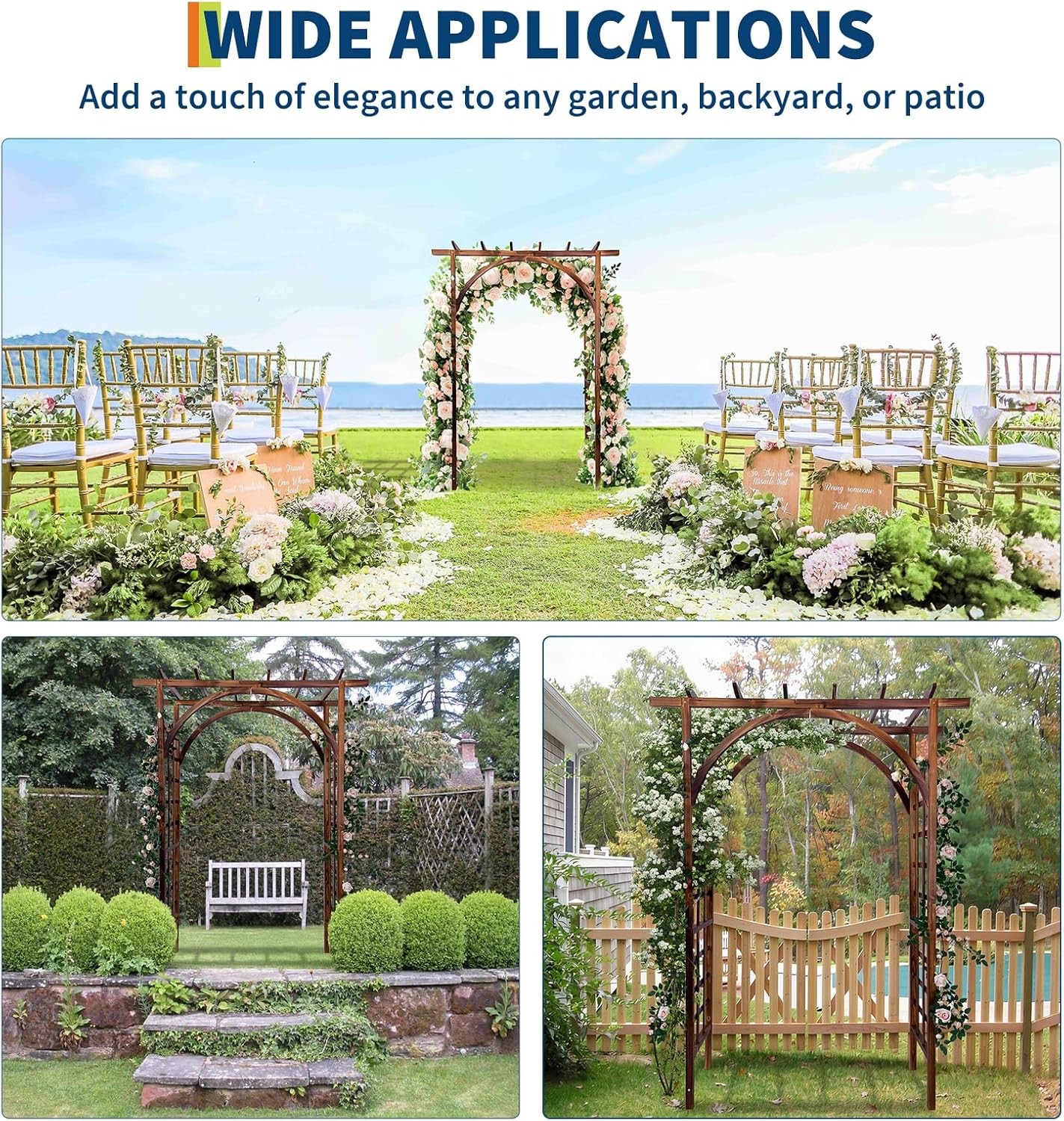 7 Ft Garden Arbor Wooden Wedding Decor Arches with Trellis for Climbing Plants