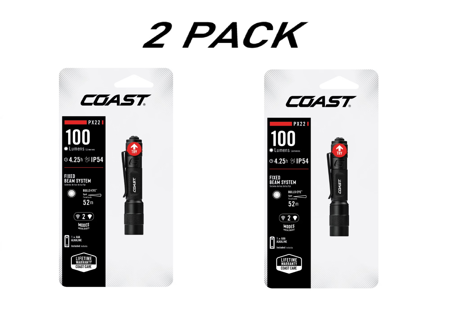 ( 2 Pack ) COAST PX22 LED Flashlight 100 Lumens, IP54 Storm Proof.