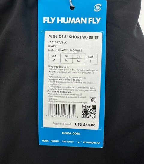 $68 HOKA Men's Glide Short with Brief 5" - 1151077 -Black - Medium-New With Tag