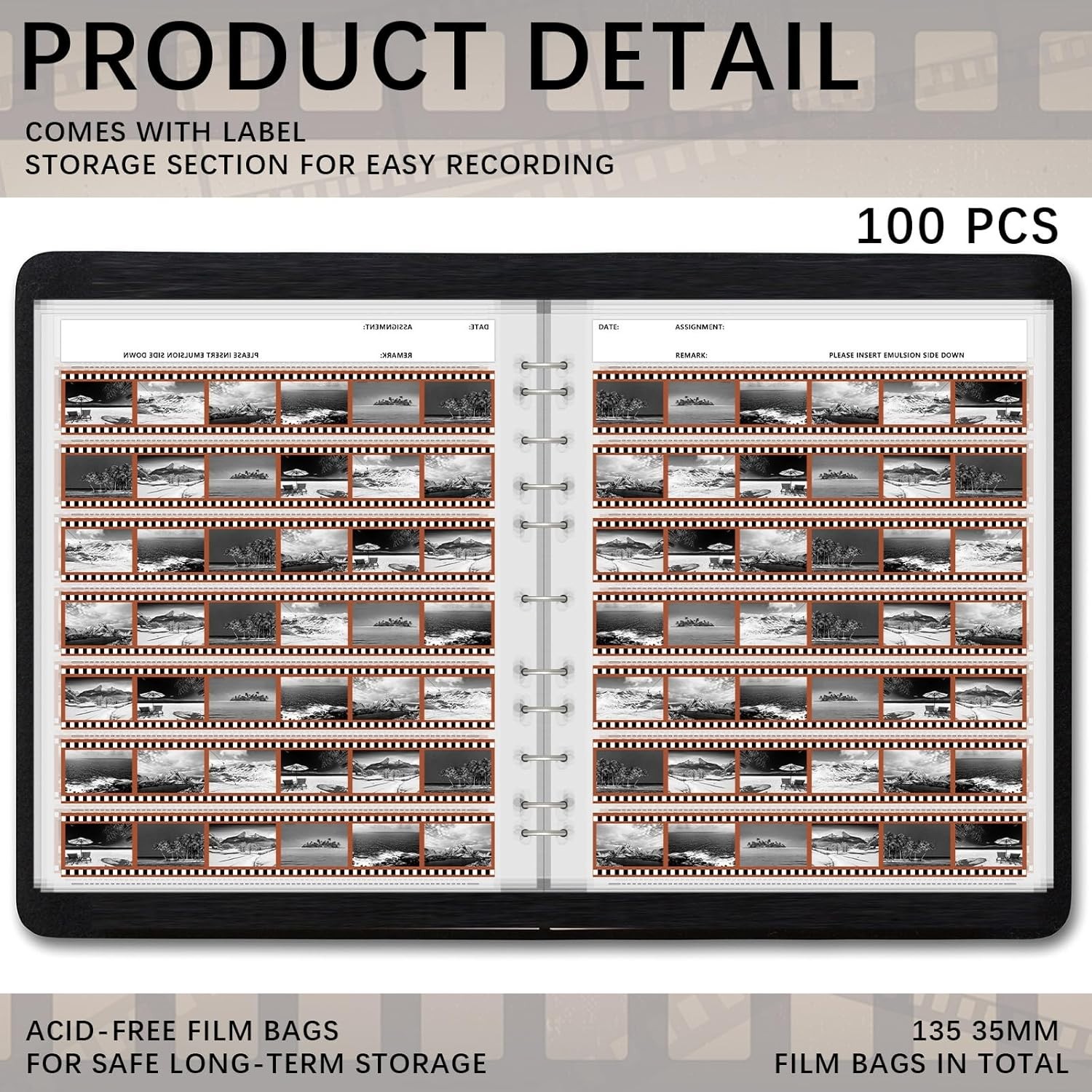 100 Pcs 35mm Film Negative Sleeves Film Binder Storage for 135 35mm Size Negativ