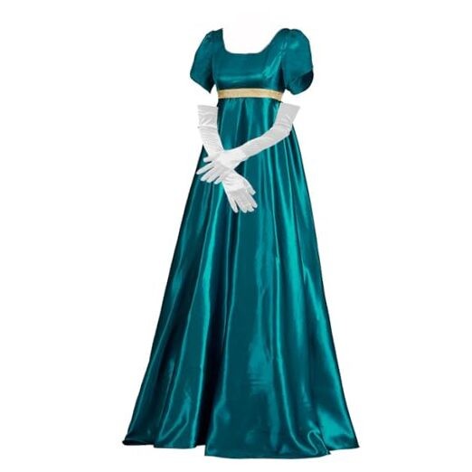 Satin Regency Dresses Victorian Dress 1700s vintage ball Medium Malachite Green