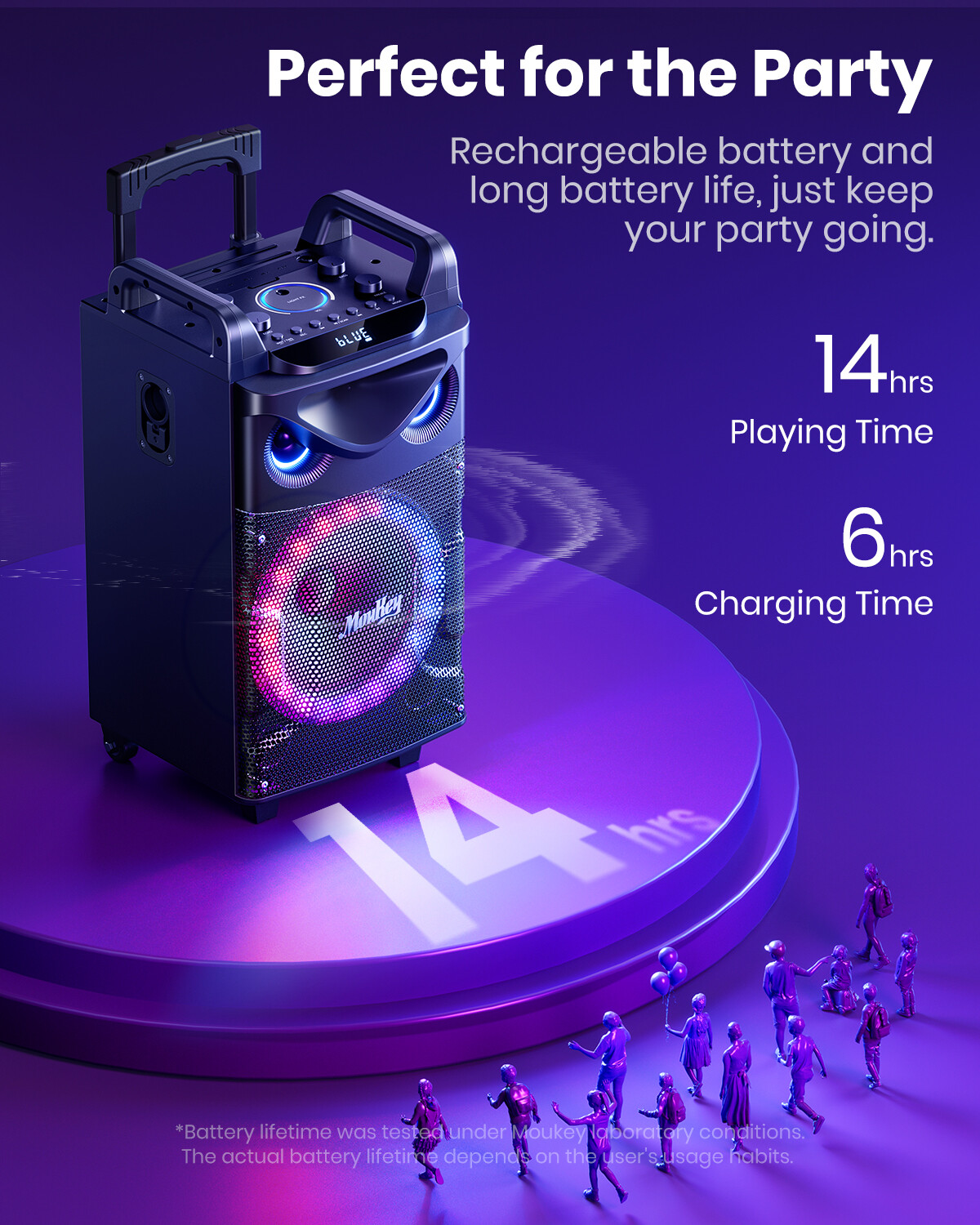 Moukey Portable Party Speaker 160W Bluetooth Singing Machine + 2Pcs Wireless Mic