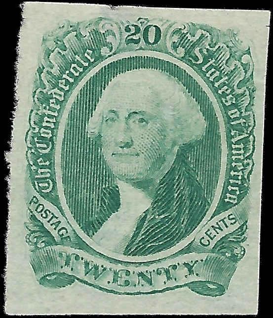 1863 USA 20c Civil War Confederate Stamp - CSA13 - Mint, No Gum - Top Thin