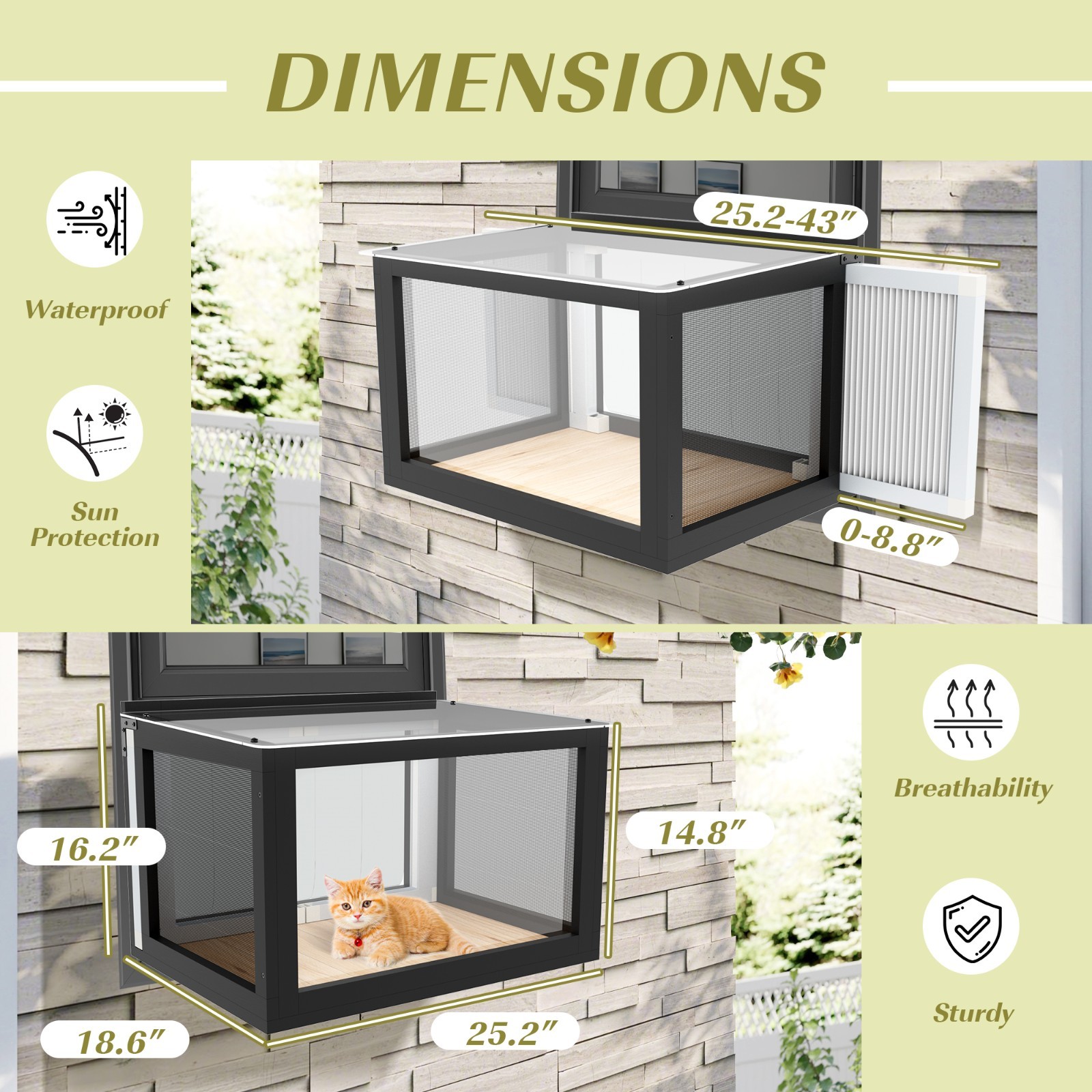 Cat Window Box, Catio Outdoor Cat Enclosure with Bug Proof Wire Mesh