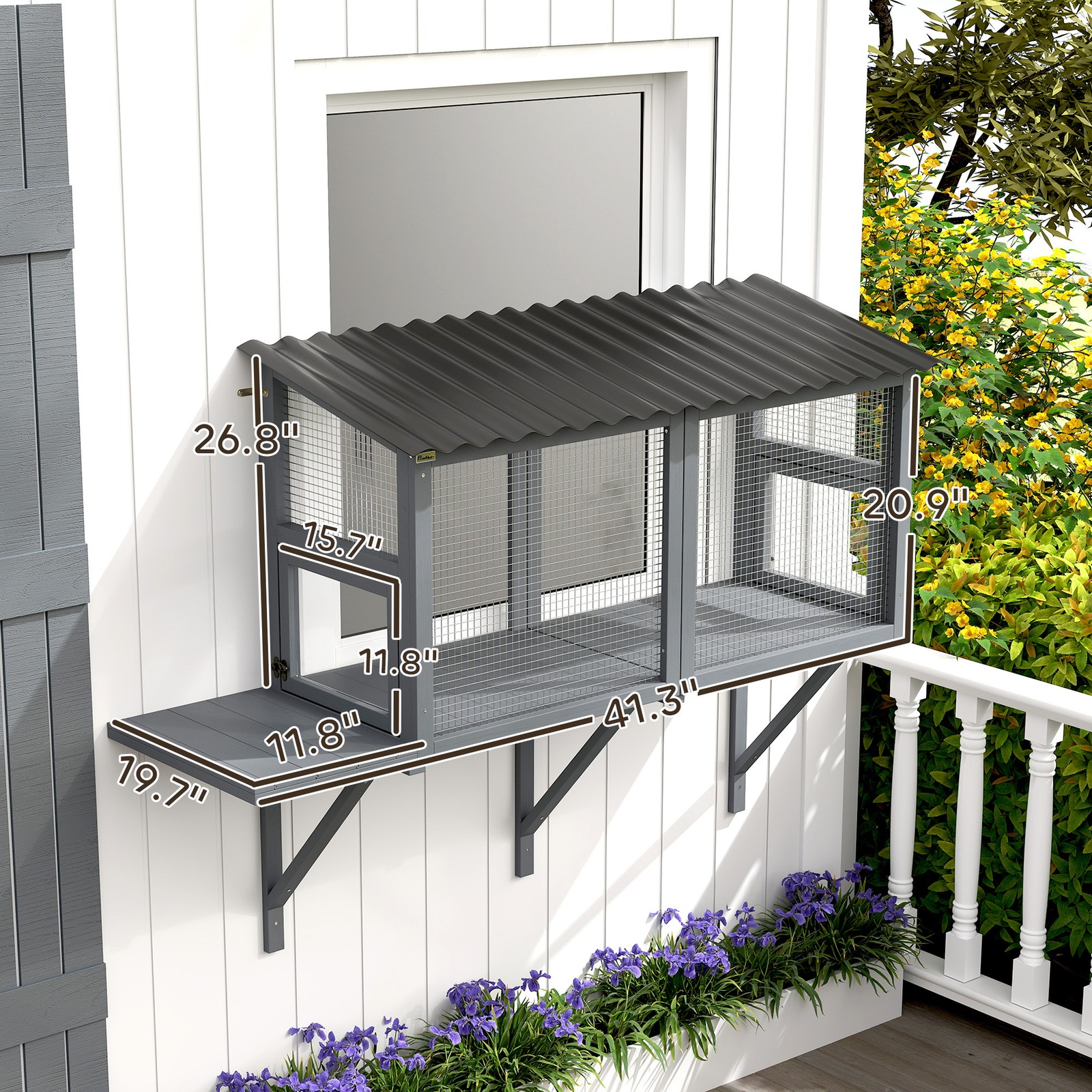 PawHut Outdoor Cat Catio, Cat Enclosure Window Perch with Jumping Platform
