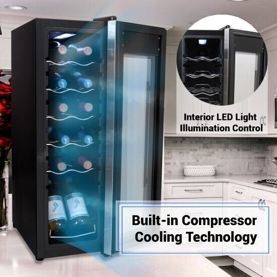 NutriChef PKCWC12- Home Wine Cooler Fridge.Digital Touchscreen Control,12 Bottle