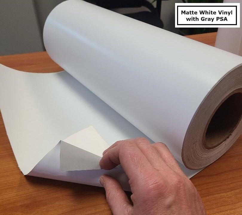 3.4mil Gloss & Matte White Vinyl Decal Sticker Gray-Back Permanent Adhesive