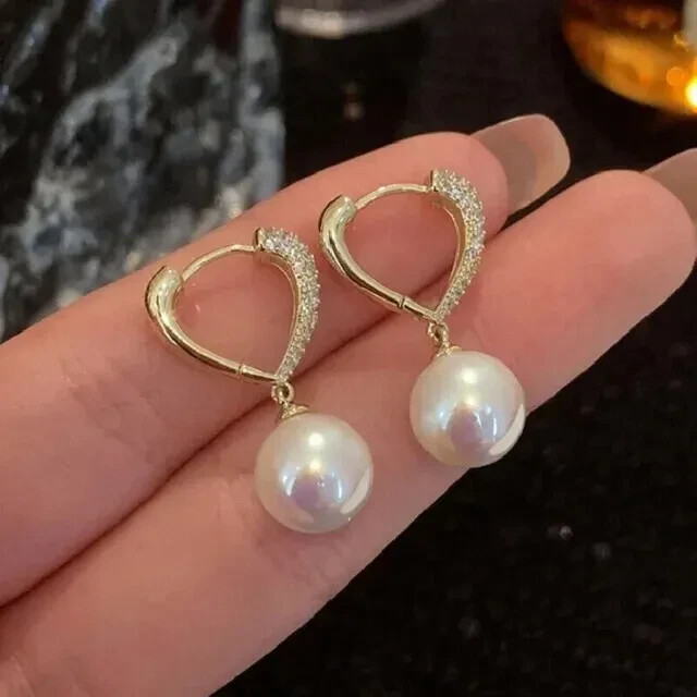 3.00Ct Round Cut Natural Pearl Drop/Dangle Earrings 14K Yellow Gold Plated