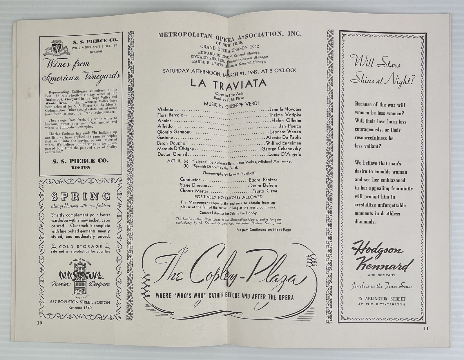 c1940s 1942 Metropolitan Opera Boston MASS Vintage Program w/ VTG Advertisements