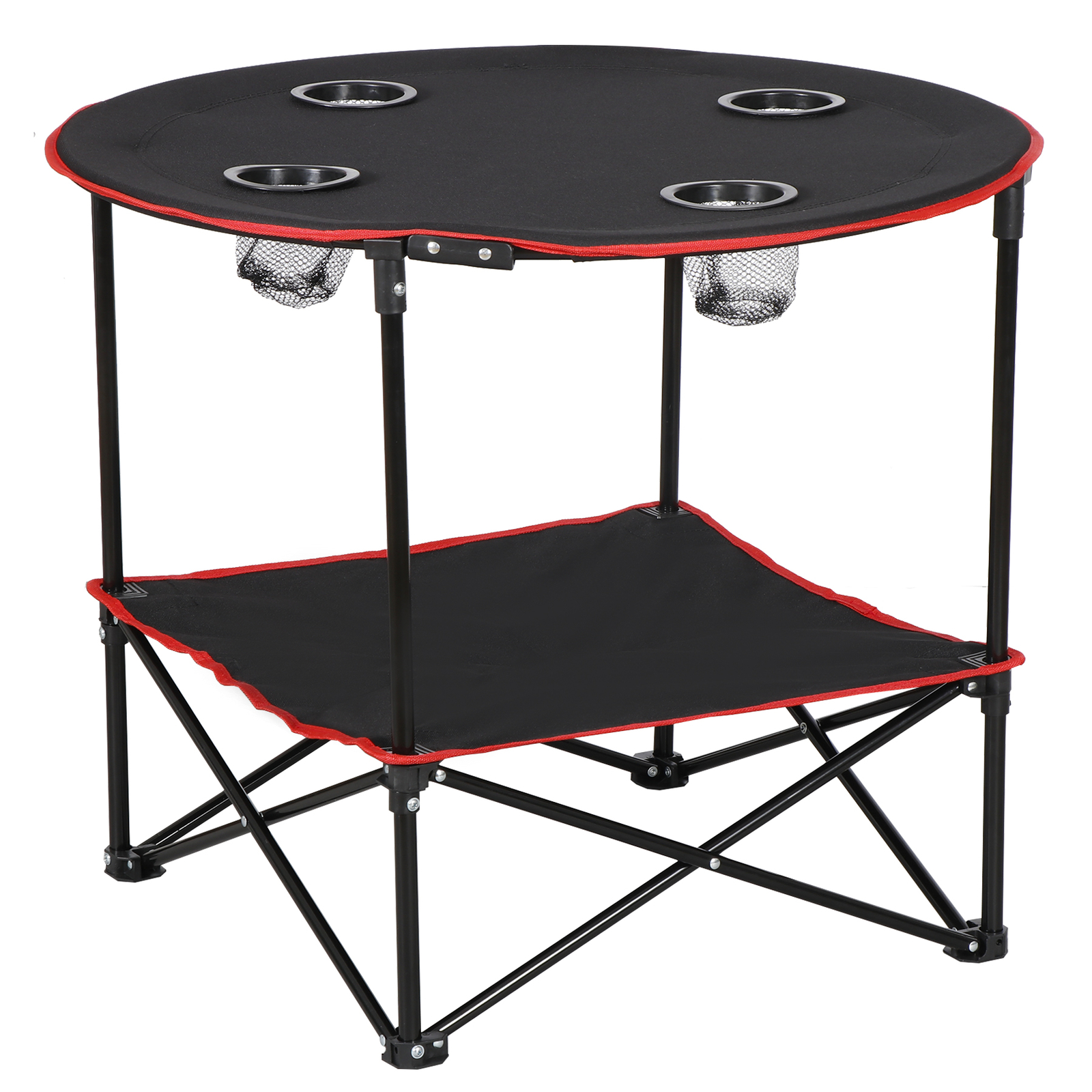 28" Round Folding Picnic Table Lightweight Canvas Beach Table w/Cup Holder Black