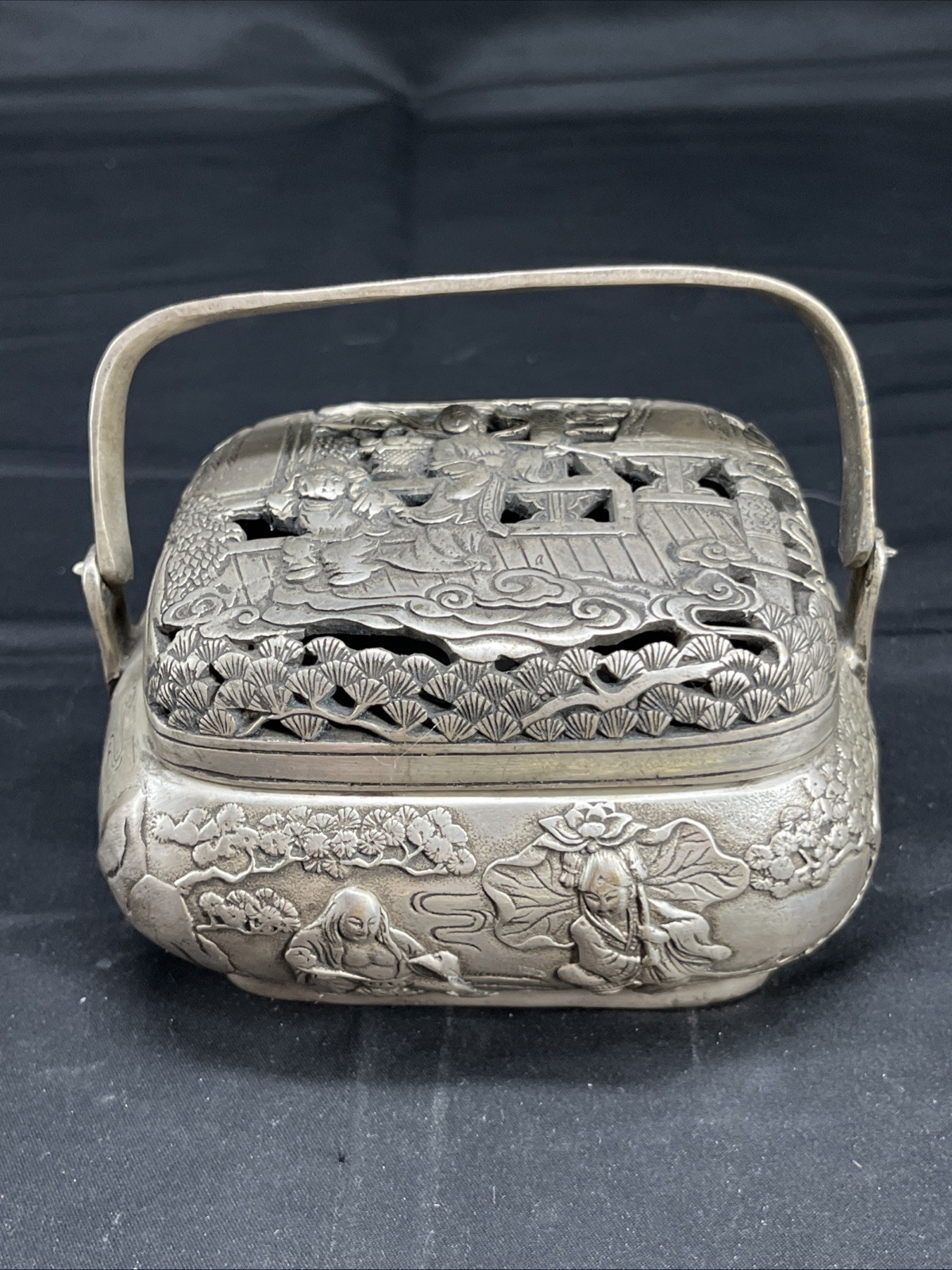 5.6"Chinese Buddhism Pure copper Gilt silver Fine carving [Crane] Incense burner