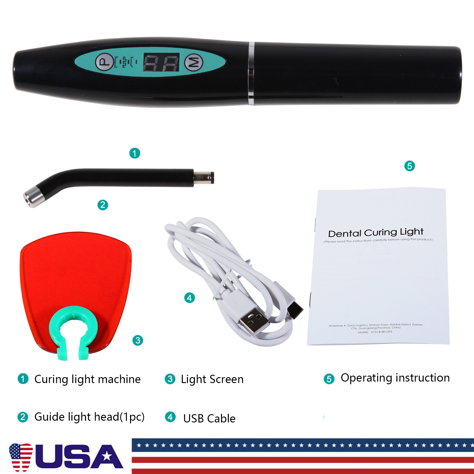 Dental Wireless Cordless LED Cure Curing Light Lamp 2000mw 5W Tool Resin Cure US