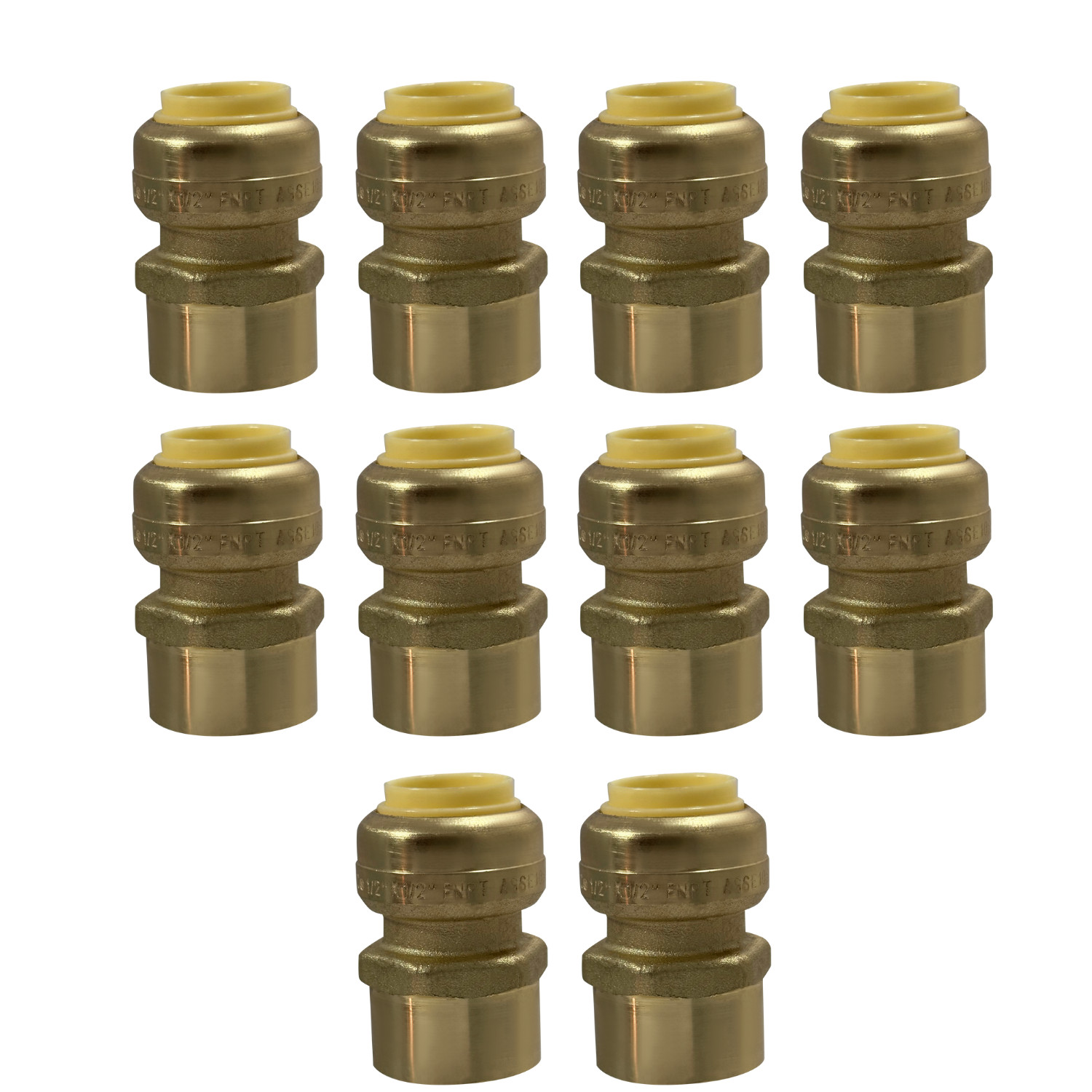 10 Pack XFITTING 1/2" Push Fit x 1/2" Female NPT Adapter, Lead Free Brass