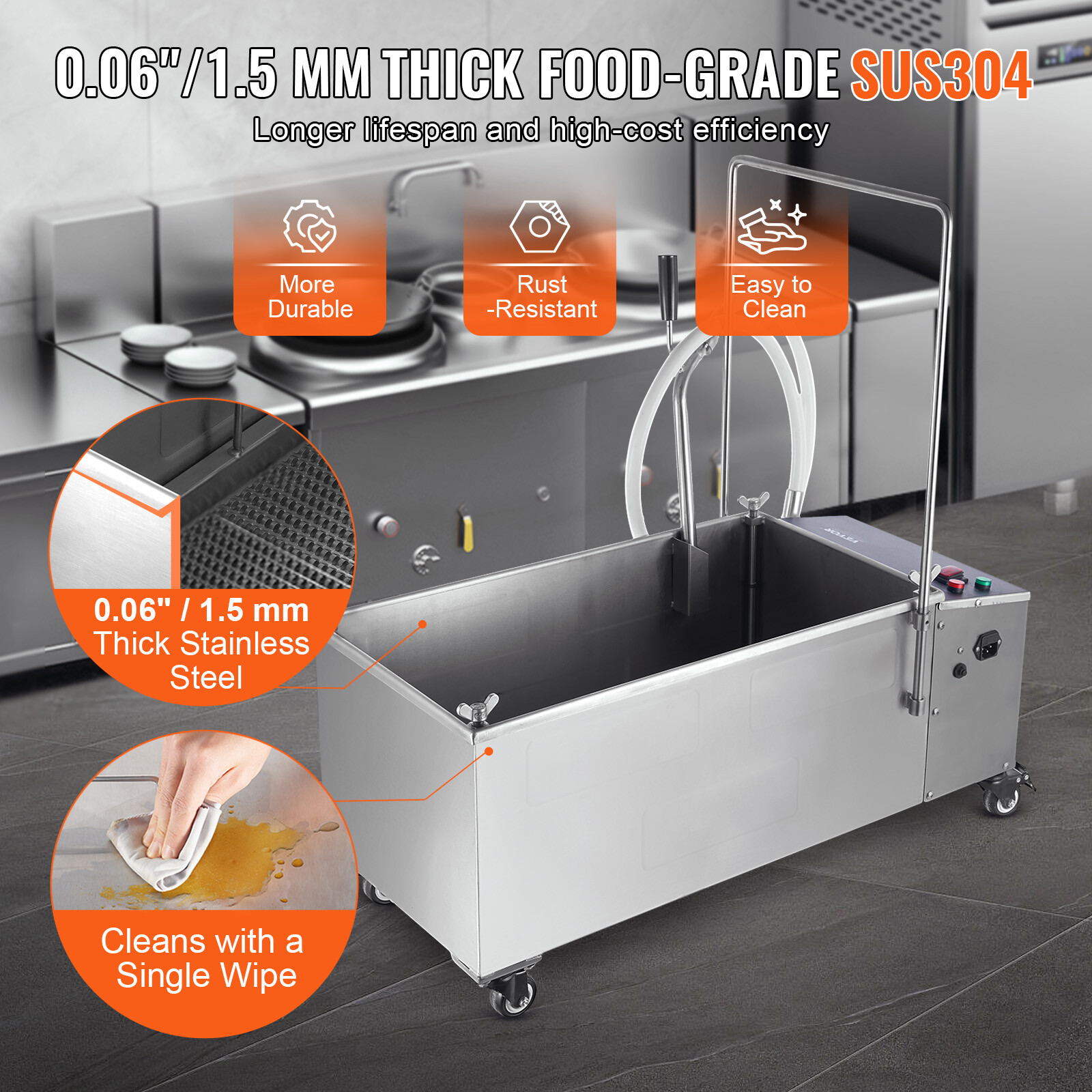 VEVOR Fryer Oil Filter Commercial Cooking Oil Filtration System 55L Capacity