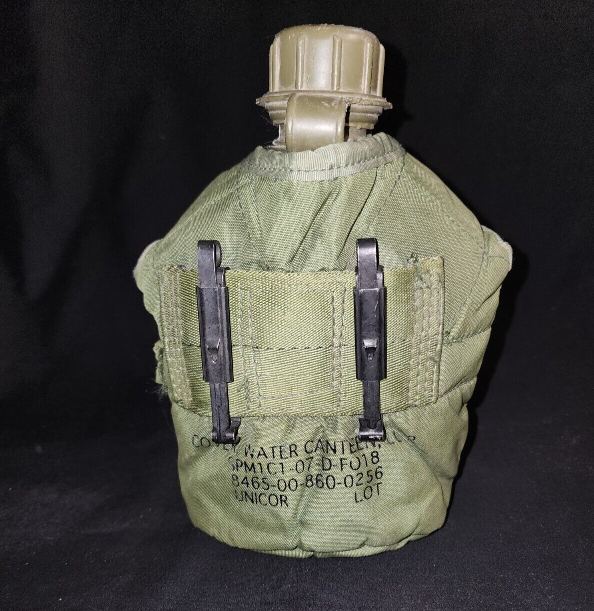 1QT Canteen & Cover Pouch LC2 1 Quart OD Green with 2 Clips SET US Military