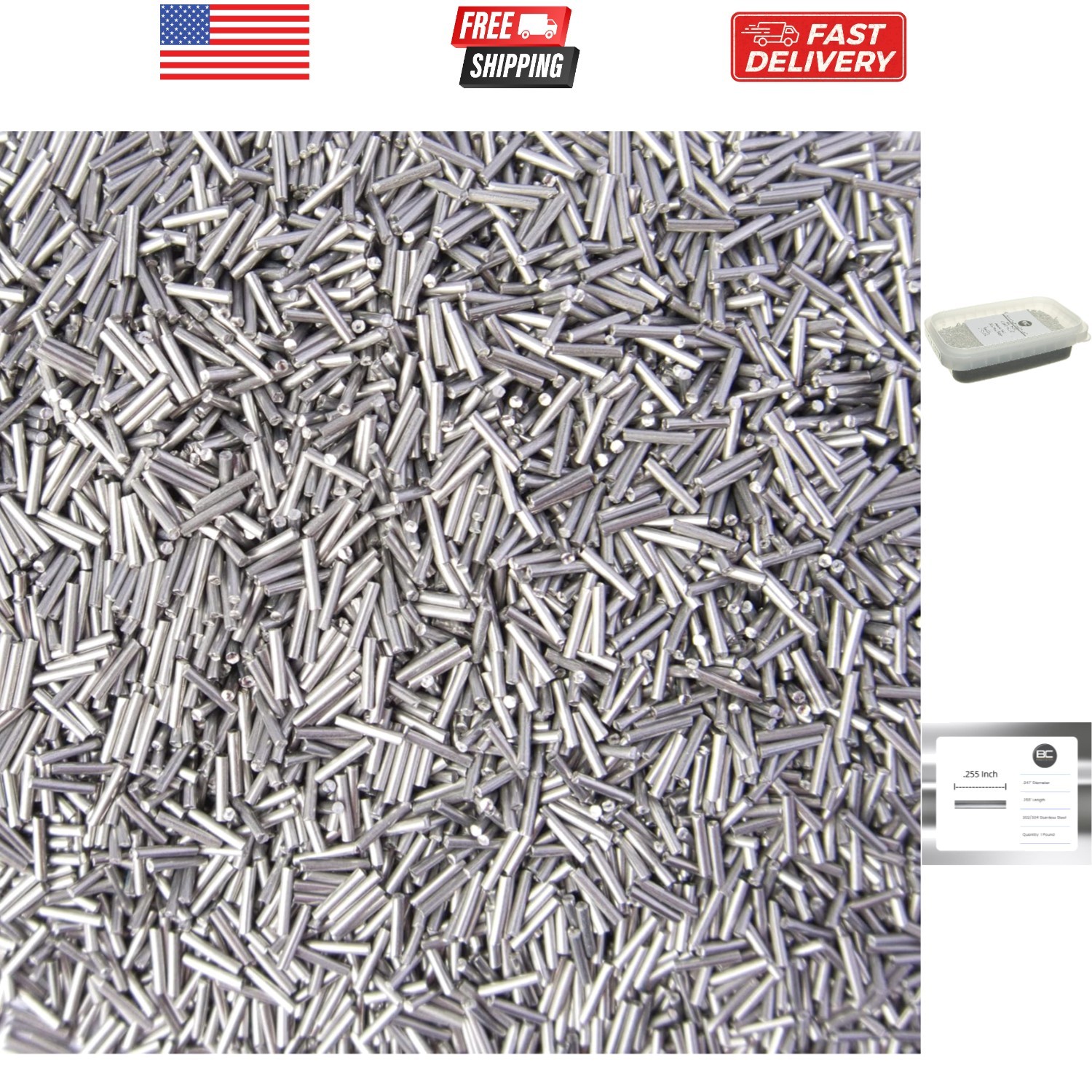 1 LB Stainless Steel Tumbling Media Pins - 0.047" Diameter, 0.255" Length