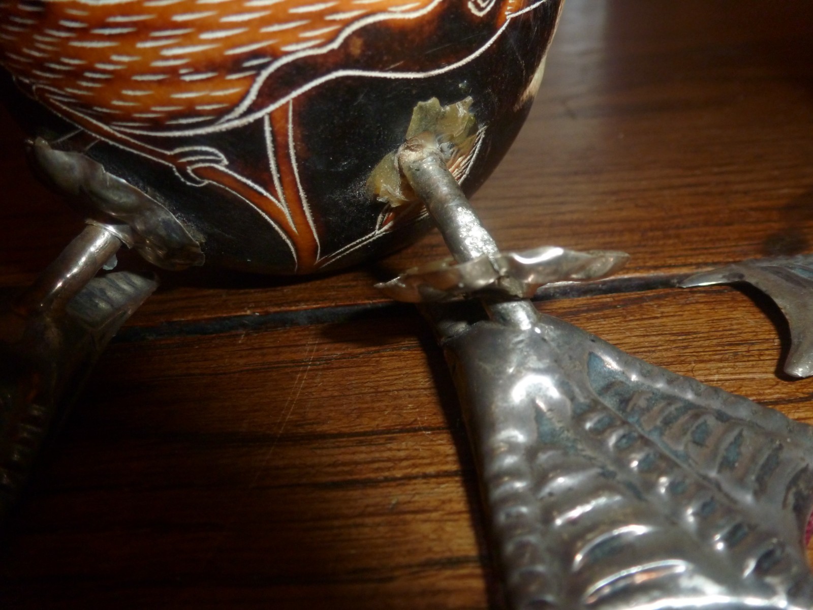 Sterling Silver 925 Vintage Hand-Carved Peruvian Gourd Art Duck