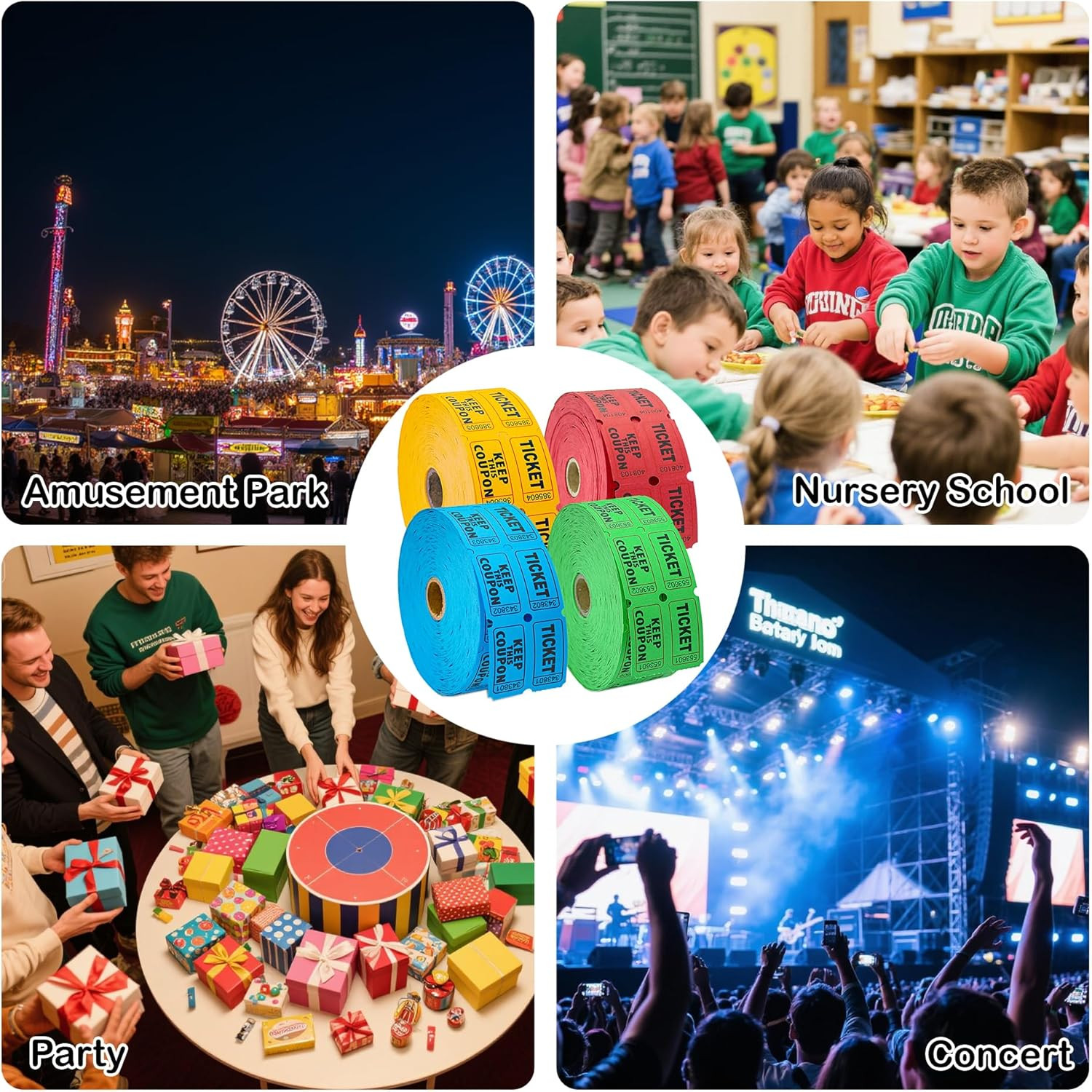 Double Raffle Tickets 4800 Total 1200 Per Roll Assorted Colors 50 50