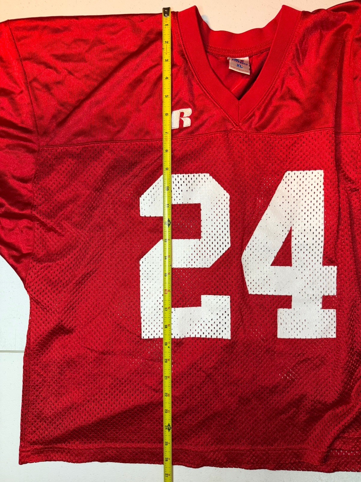 Vintage Russell Athletic Football Practice Jersey #24 Red Mesh XL 90s