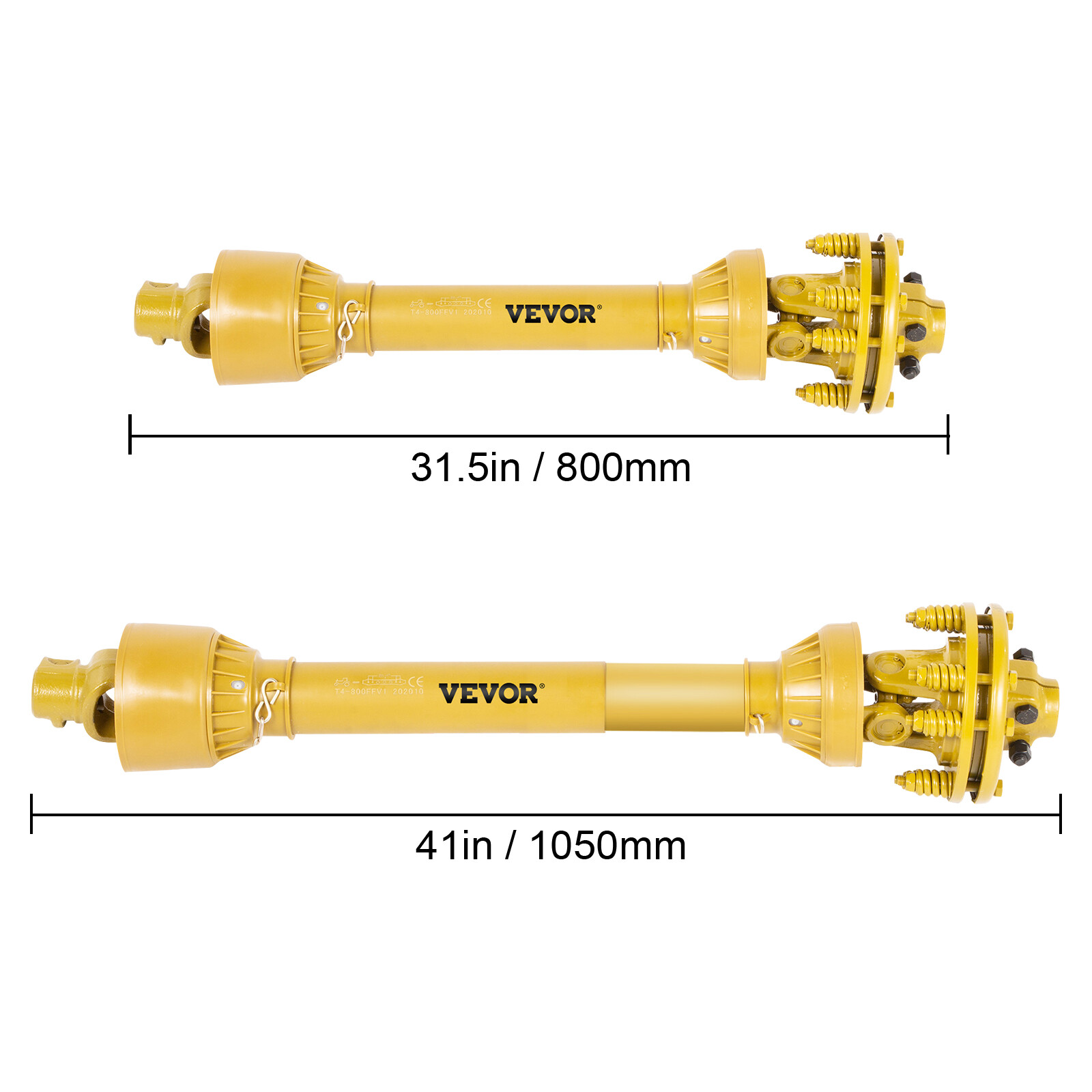 VEVOR PTO Shaft PTO Drive Shaft 1-3/8"x6 Spline w/Slip Clutch Yellow T4 31.5-41"
