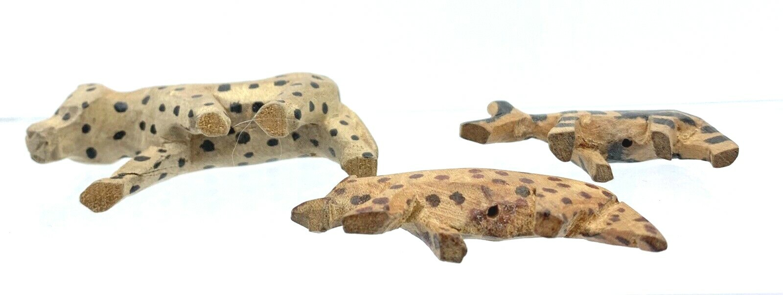Lot of 3 Miniature Hand Carved Wooden African Safari Small Animals Primitive