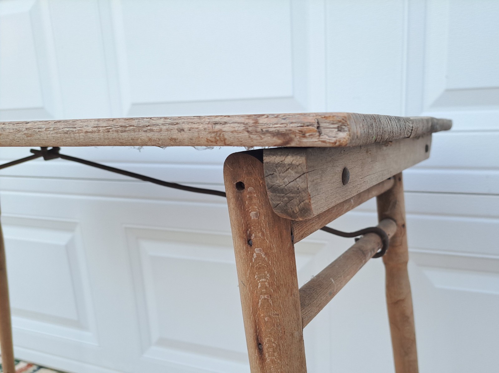 Antique Oak Folding Table No. 1 Primitive Distressed Needs Work