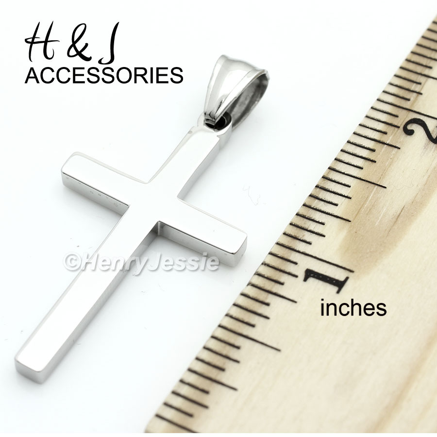 18"-36"MEN Stainless Steel 5mm Silver Cuban Curb Necklace Plain Cross Pendant*29