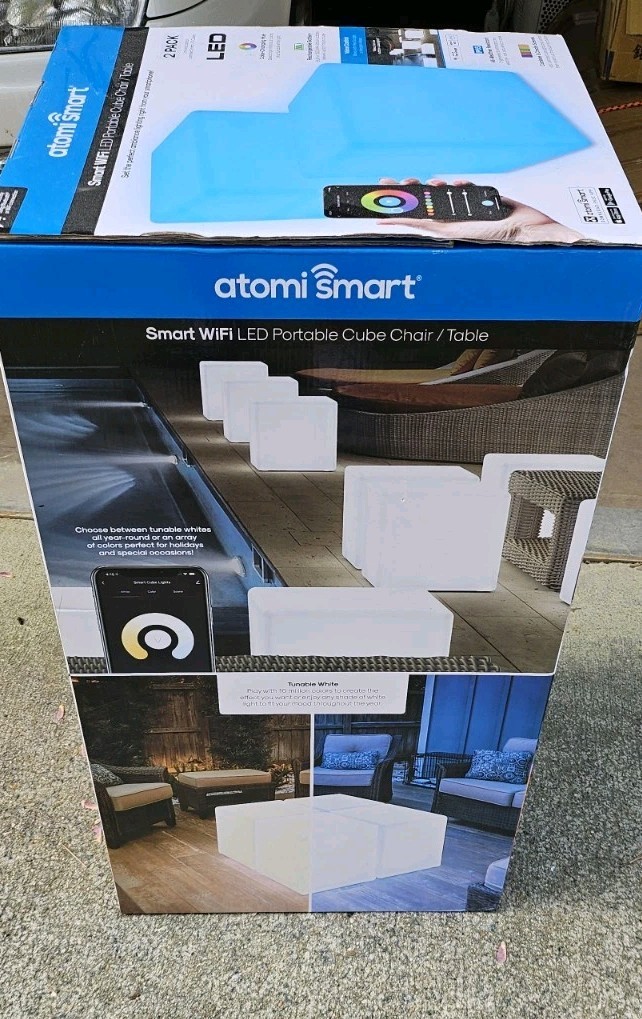 Atomi Smart Portable IP65 Indoor/Outdoor Cube Light Seat (2 Pack) FREE SHIPPING
