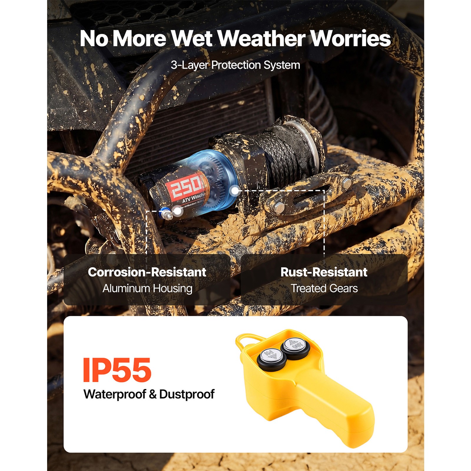 Uimoso 2500 lbs 12V Electric Winch with Synthetic Rope and Wired Remote Control