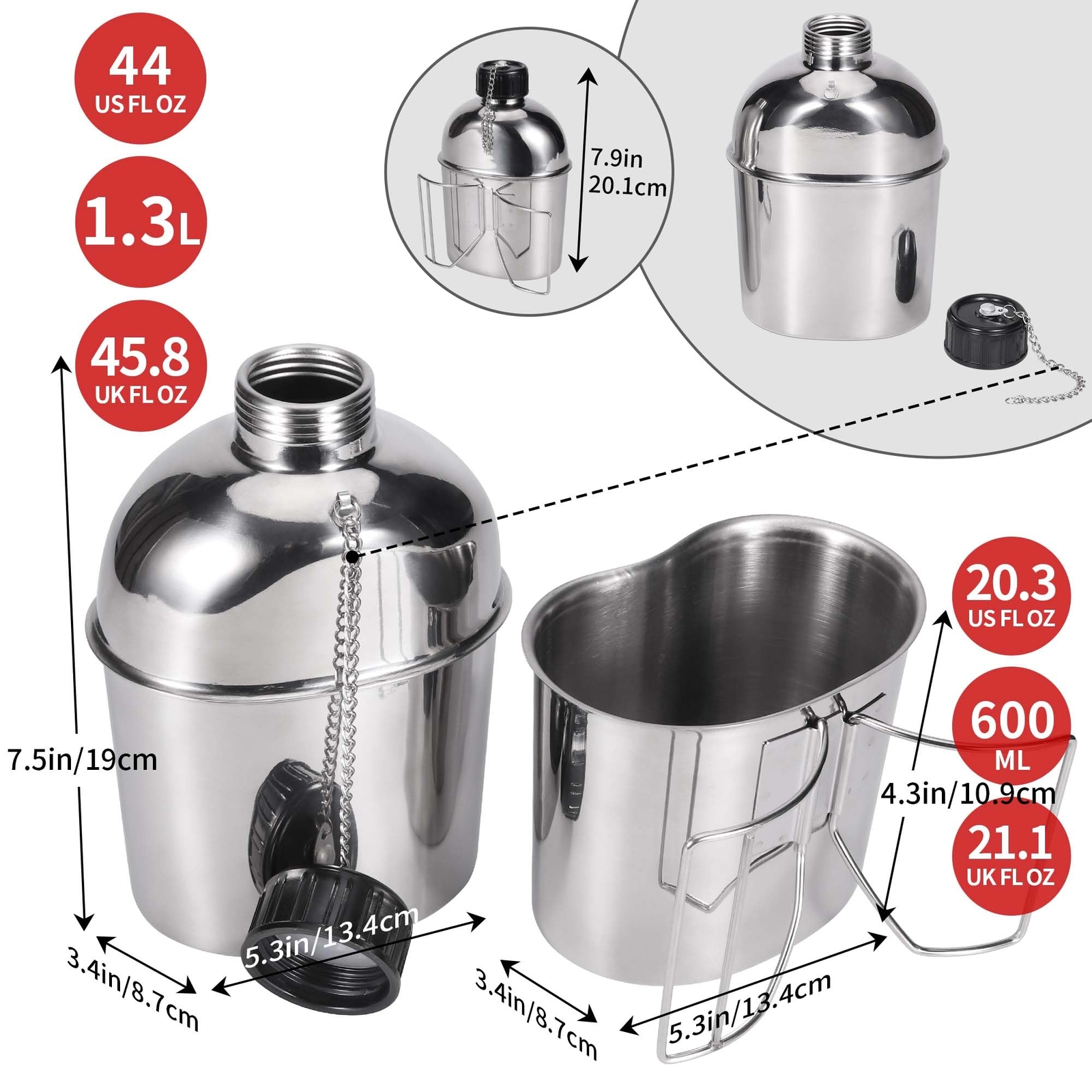 Goetland Stainless Steel WWII US Army Canteen Kit 1.3QT Nylon Pouch