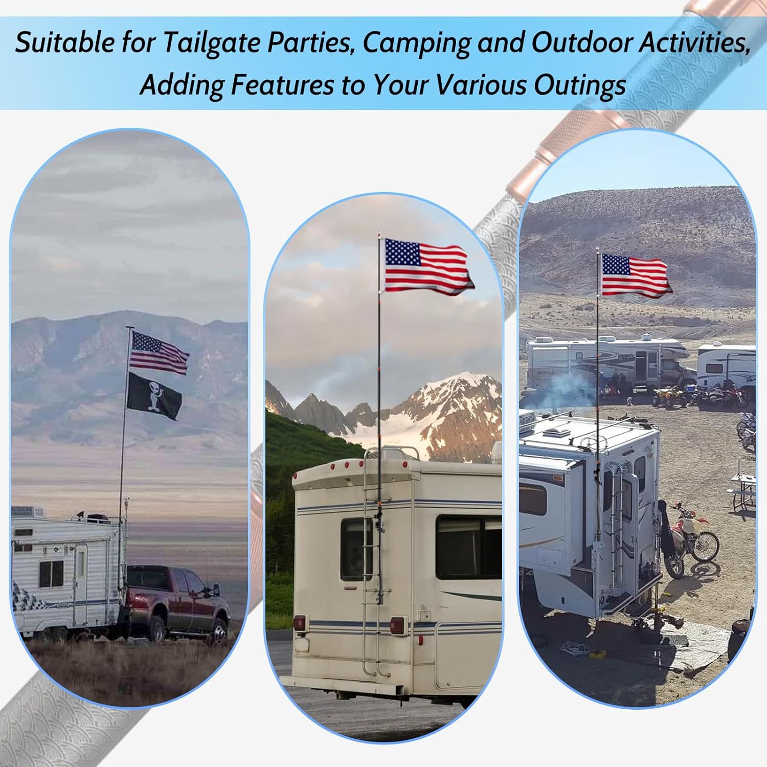 RV Ladder Flagpole Kit, Carbon Fiber Telescopic Flagpole - 20ft Adjustable