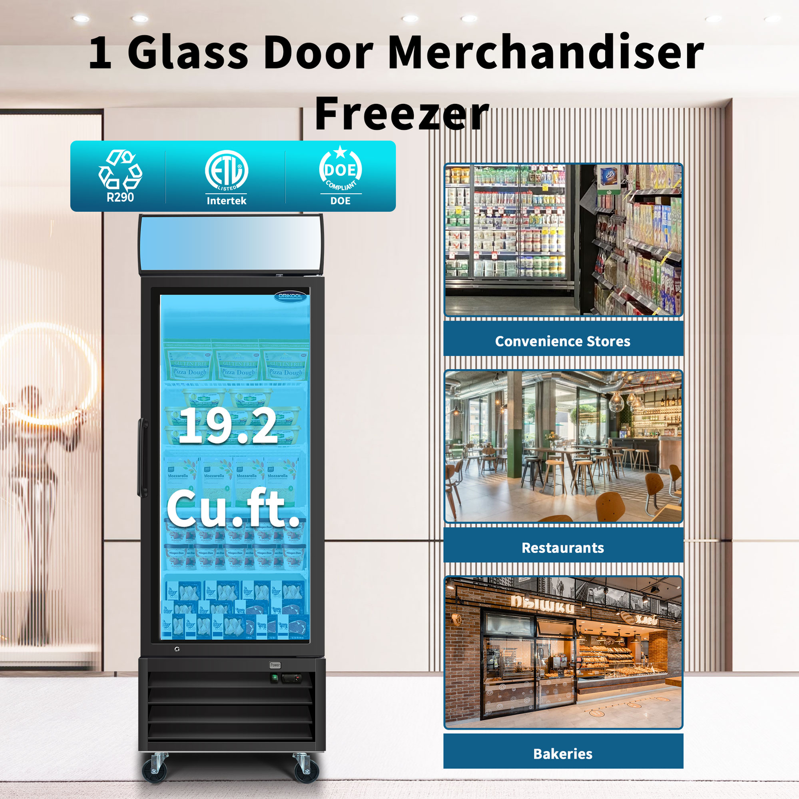 27" Commercial Reach in Freezer Glass Door Food Display Restaurant Merchandiser