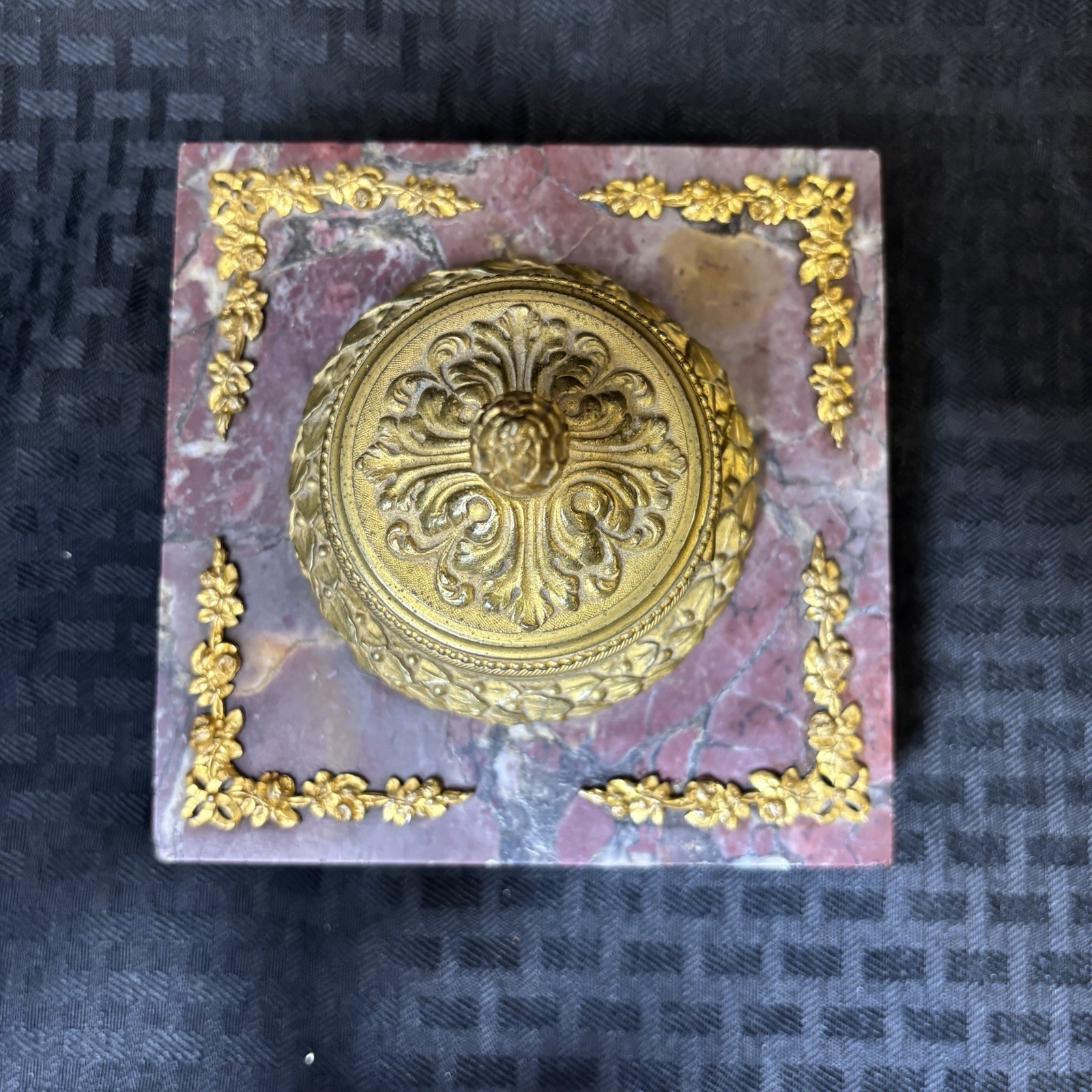 Antique French Rouge Marble Gilt Bronze Inkwell Empire Style