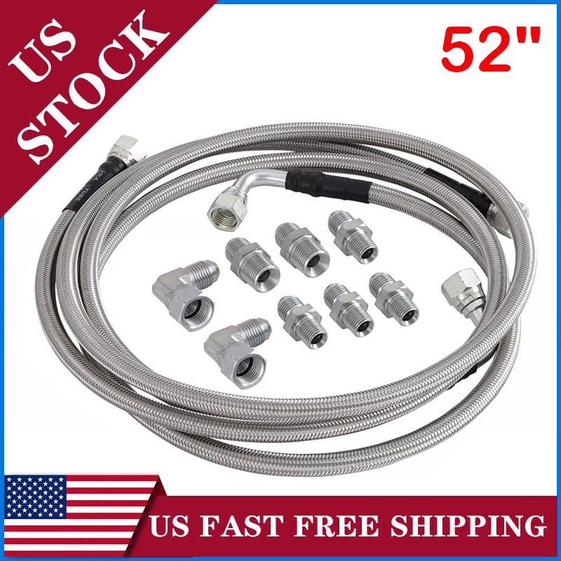 SS Braided Transmission Cooler Hose lines Fittings TH350 700R4 TH400 52" Length