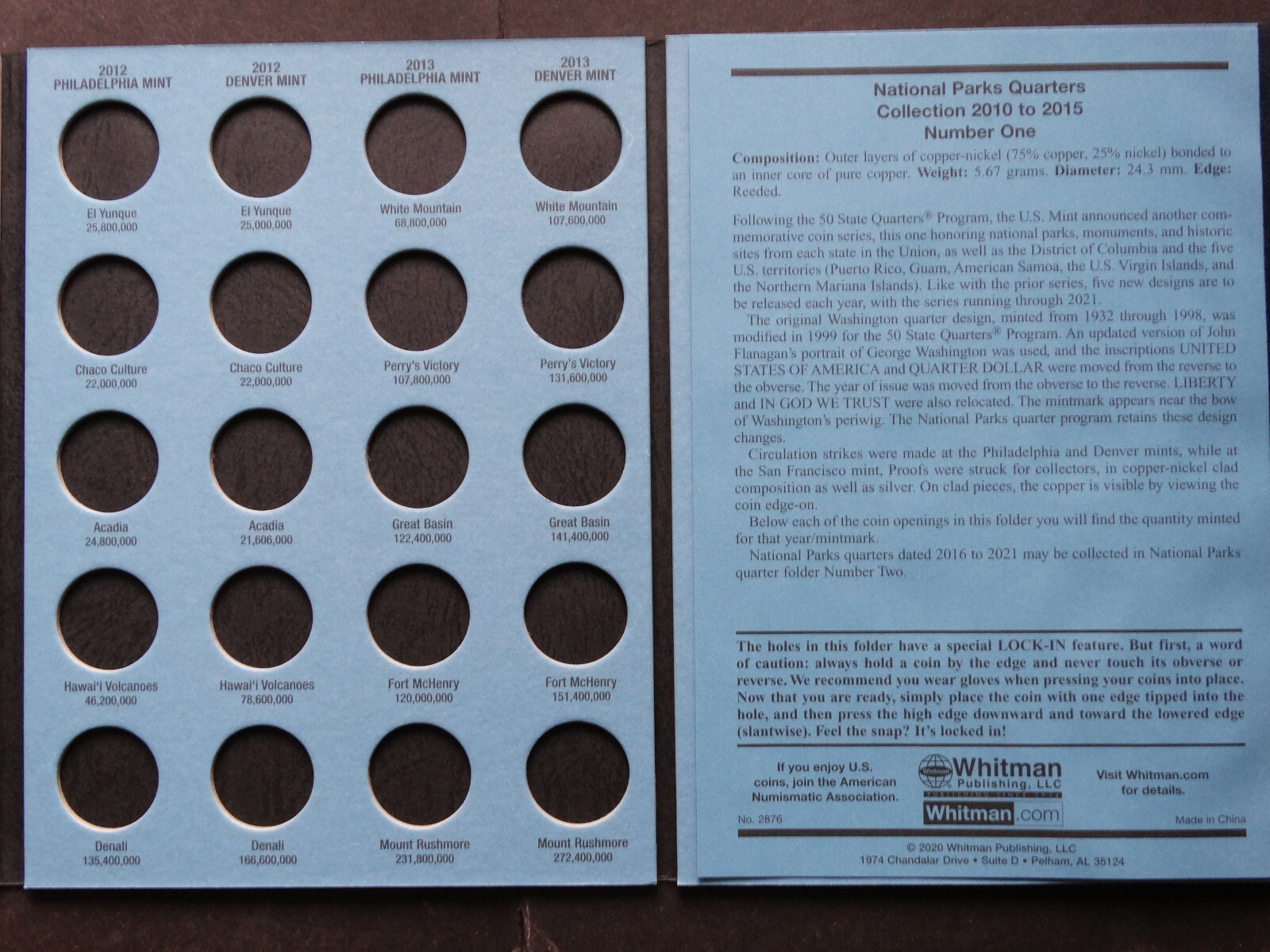 Set of 2 Whitman National Park Quarters Coin Folder 1 & 2 2010-2021 Album Book