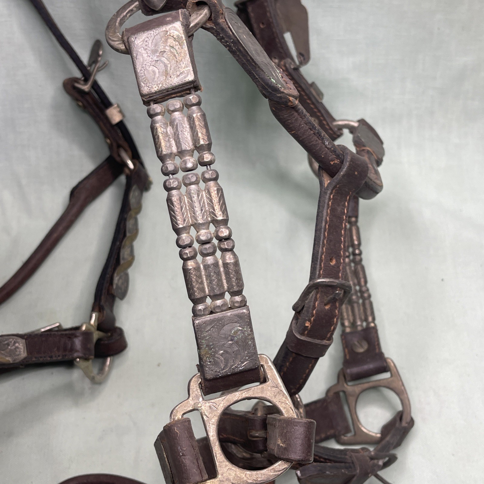 Vintage Western Silver Overlay Headstalls Lot 4 Engraved Horse Bridles Tack