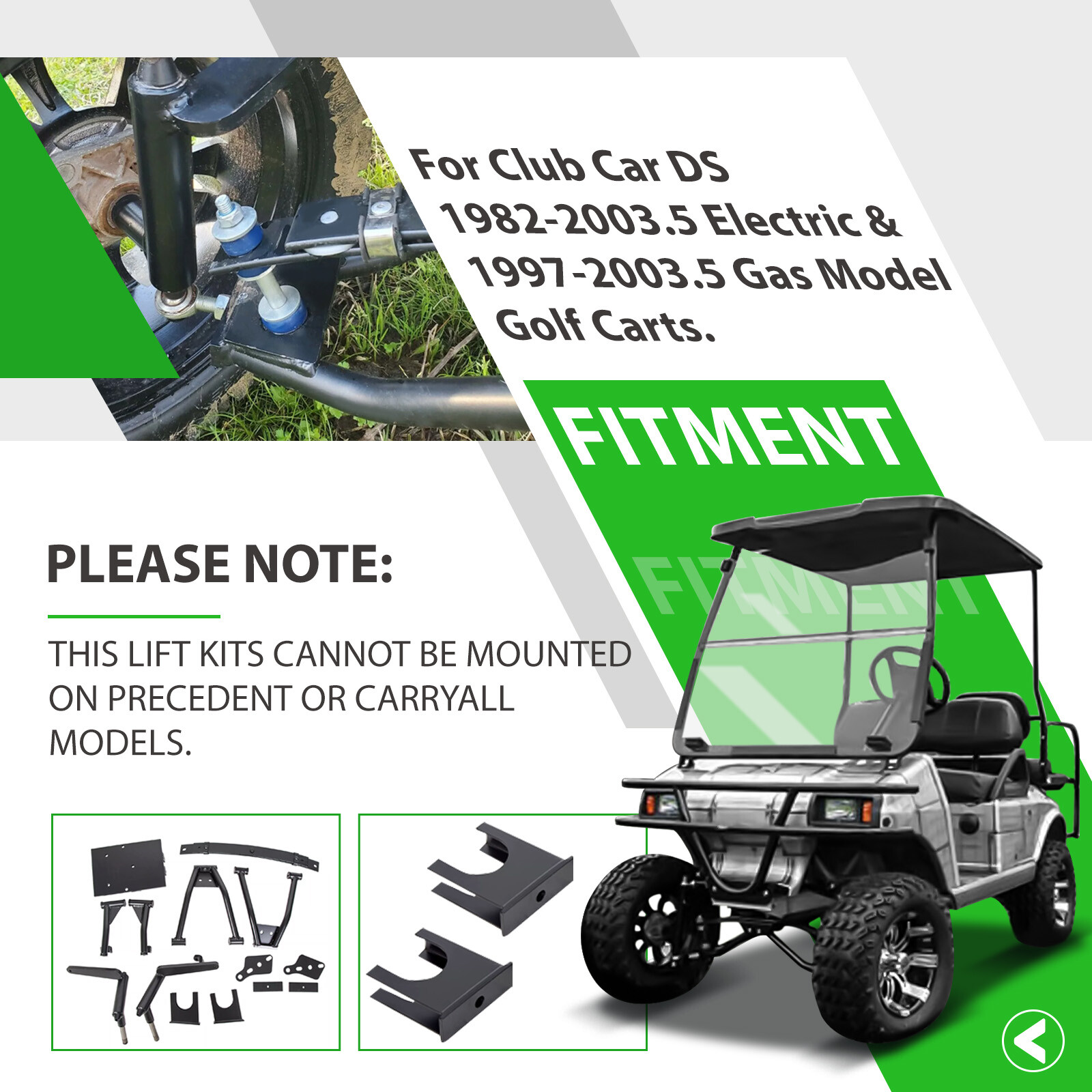 6" Double A-Arm Golf Cart Lift Kit For Club Car DS 1982-2003 Elec&Gas 23" Tire