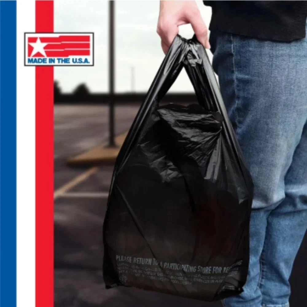 Black T-Shirt Carryout Bags, 11.5" x 6.5" x 22" 1000 ct. Free Shipping