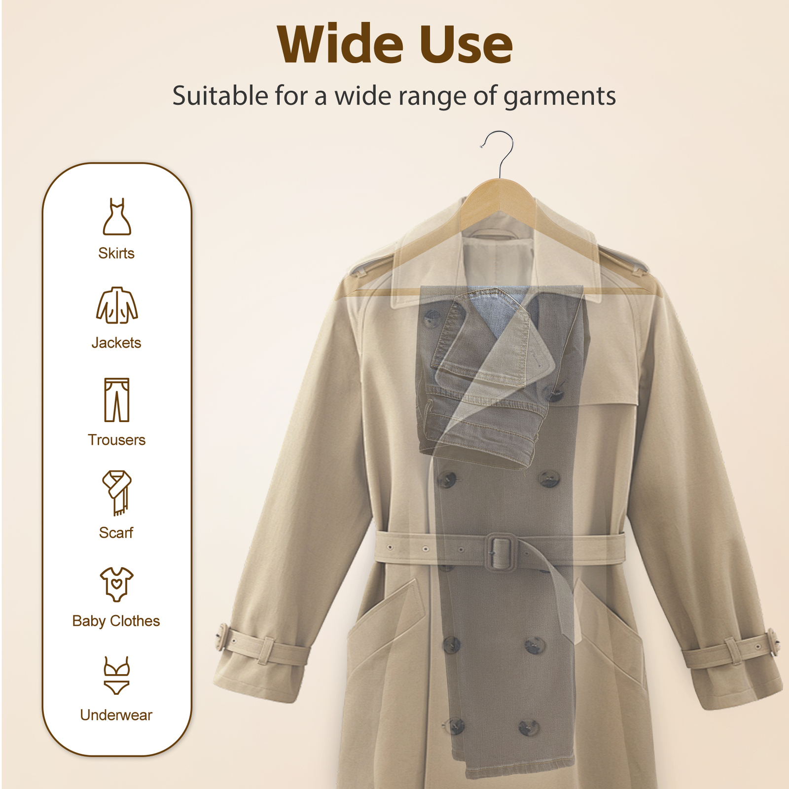 Premium Wooden Hangers 50 Pack Non-Slip Coat Clothes Hangers w/360° Swivel Hook