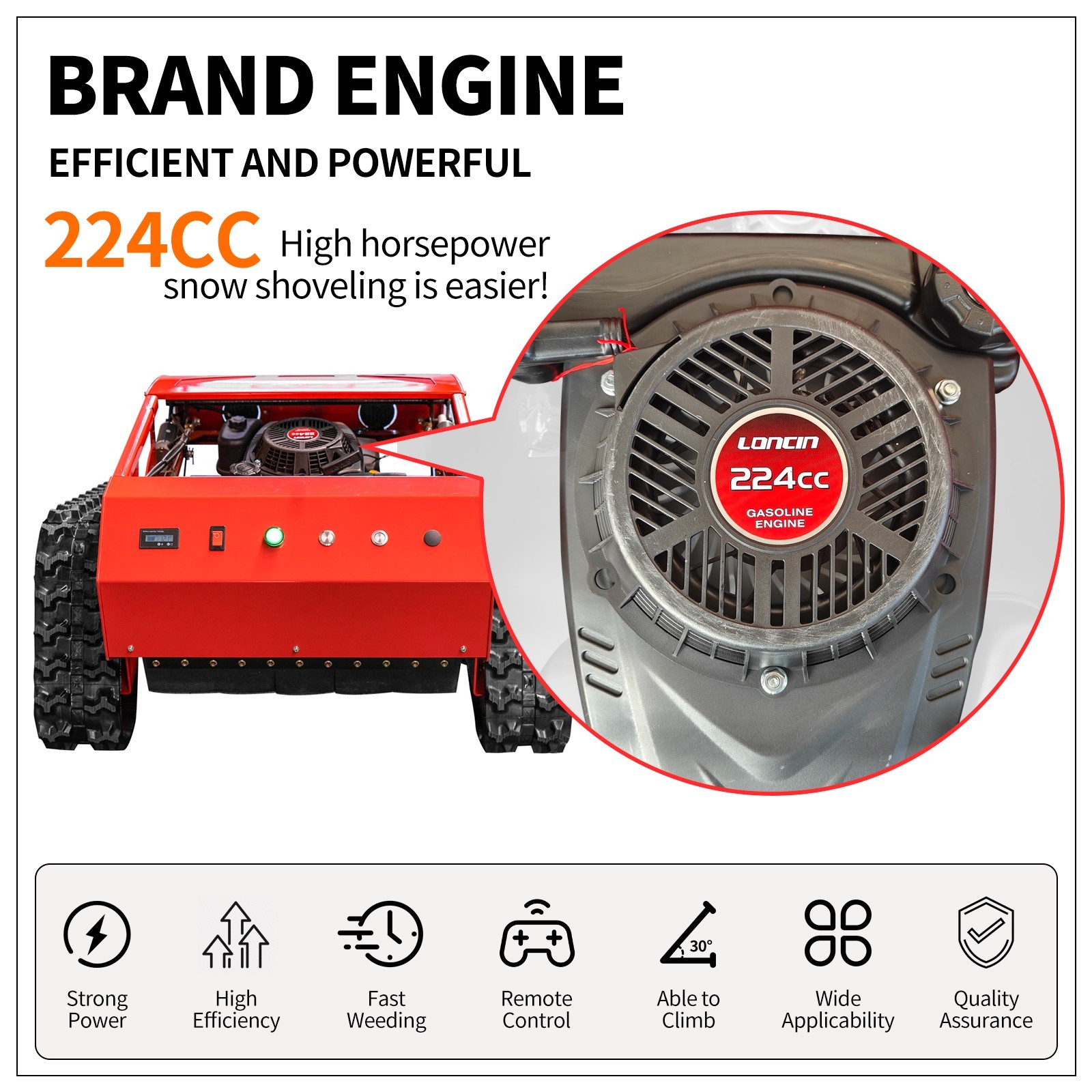 Remote control lawn mower sale！ Robot lawn mower, crawler snow shovel 9HP HW224