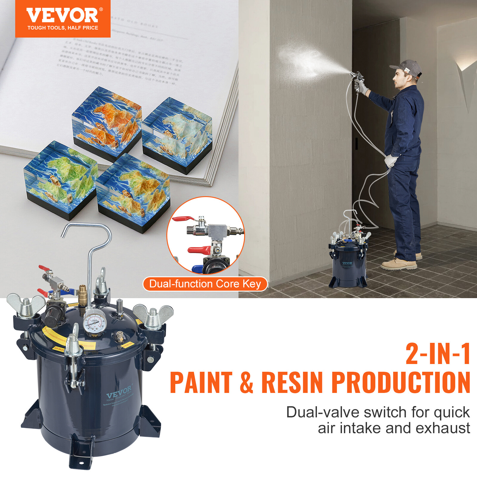 VEVOR Spray Paint Pressure Pot Tank 10L/2.5gal Resin Pressure Feed Paint Tank