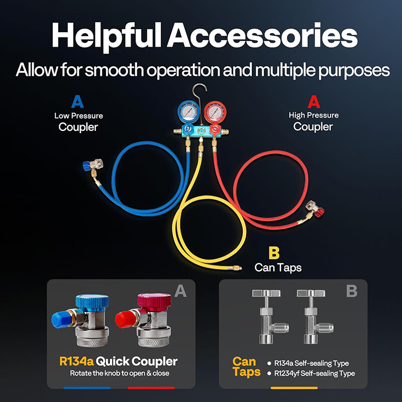 4.5CFM 1/3HP Air Vacuum Pump AC Manifold Gauge Set R32 R1234yf R134a R22 R410a