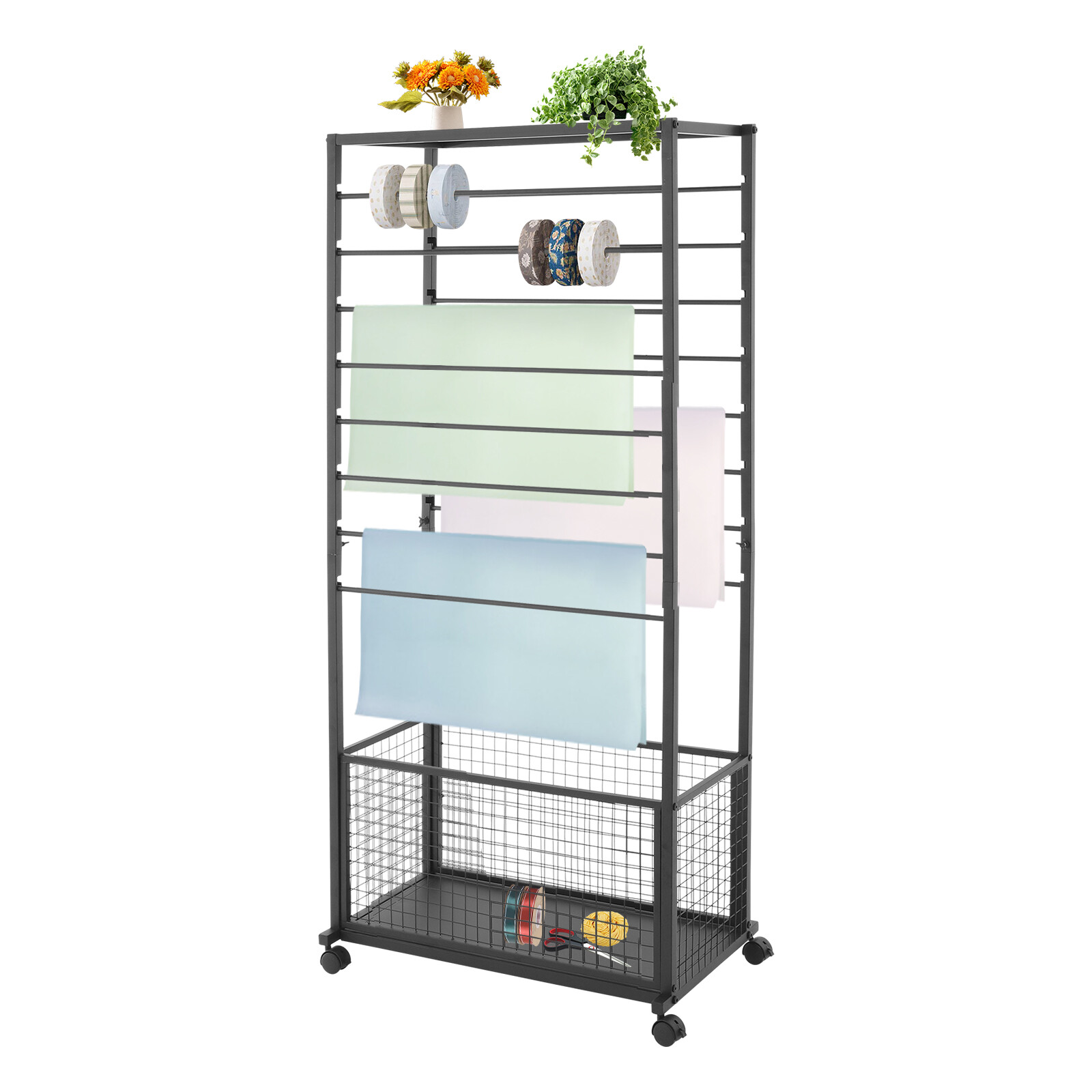 Ribbon Holder Organizer Rack w/Wheels Large Capacity Ribbon Stand Organizer