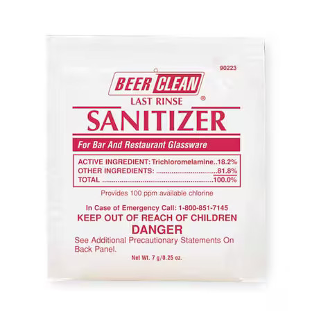 Beer Clean 90223 Beer Clean Sanitizer, 0.25 Oz. Pouch, Unscented, White, 100 Pk