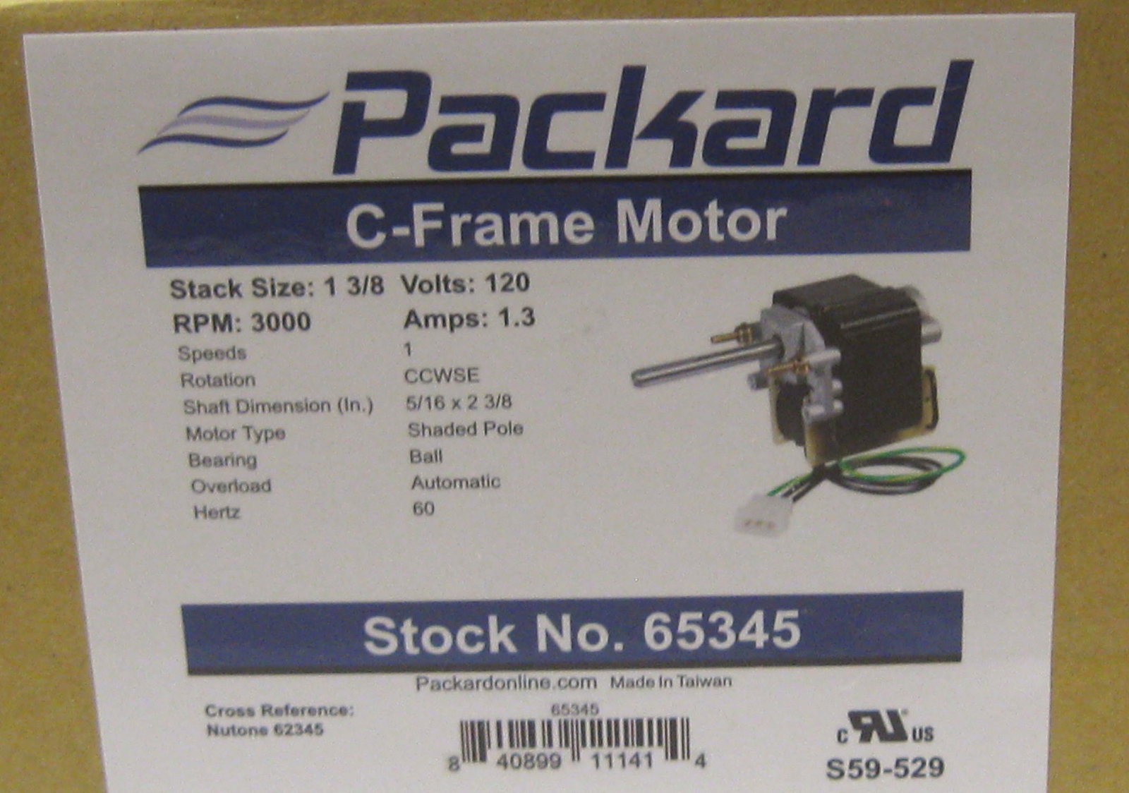 Packard 65345 Motor for Nutone Vent Bathroom Exhaust Fan 62345000