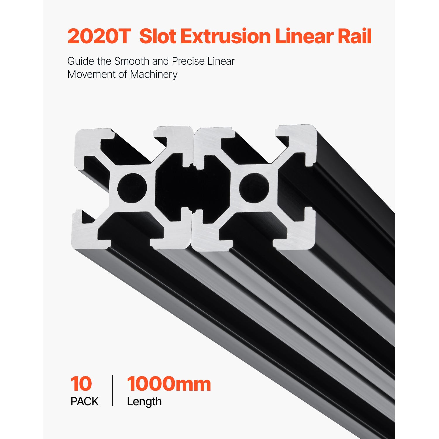 10PCS 39.4in (1000mm) T Slot 2020 Aluminum Extrusion Anodized Linear Rail