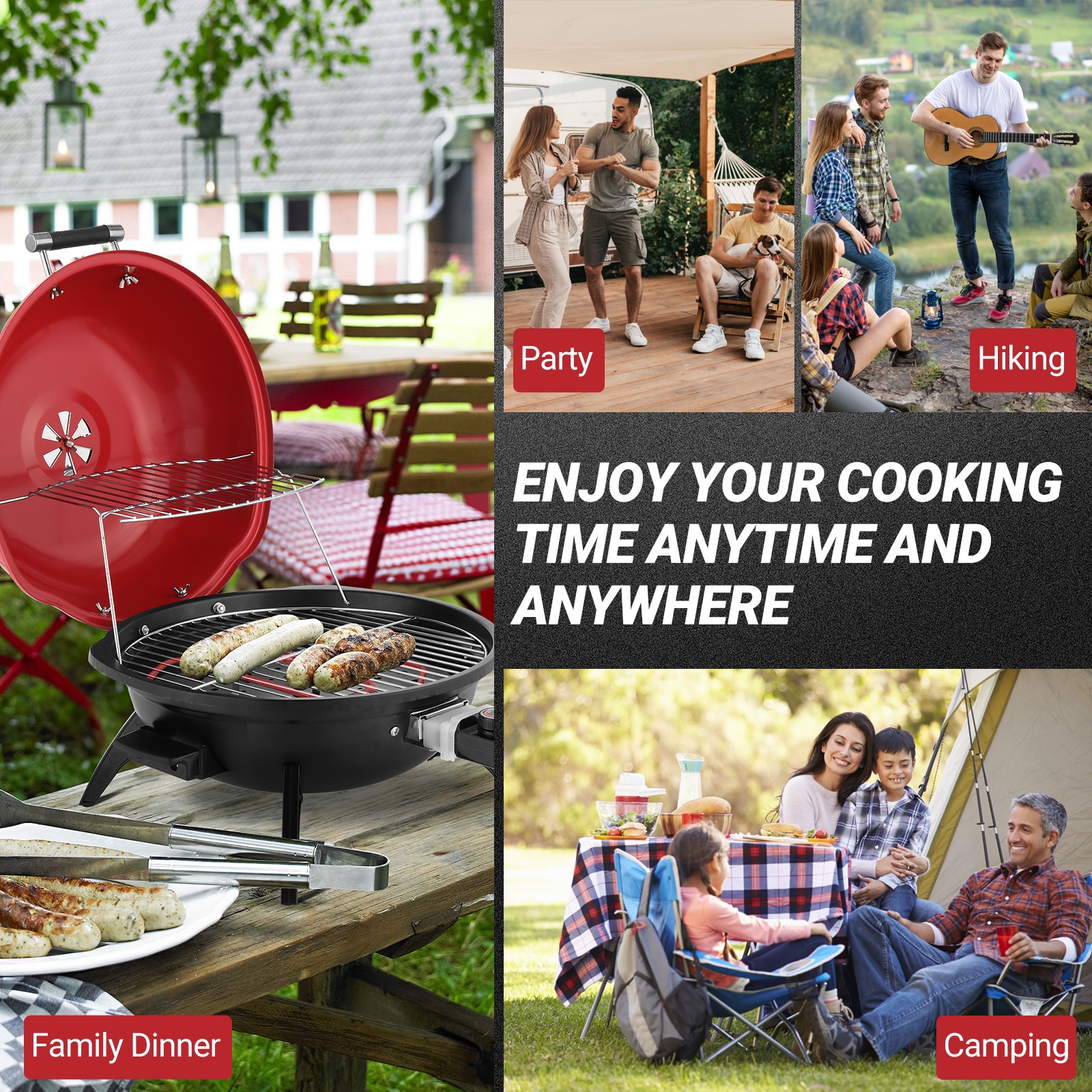 Electric BBQ Grill Red 1600W In/Outdoor Garden Party with Double Layer Design